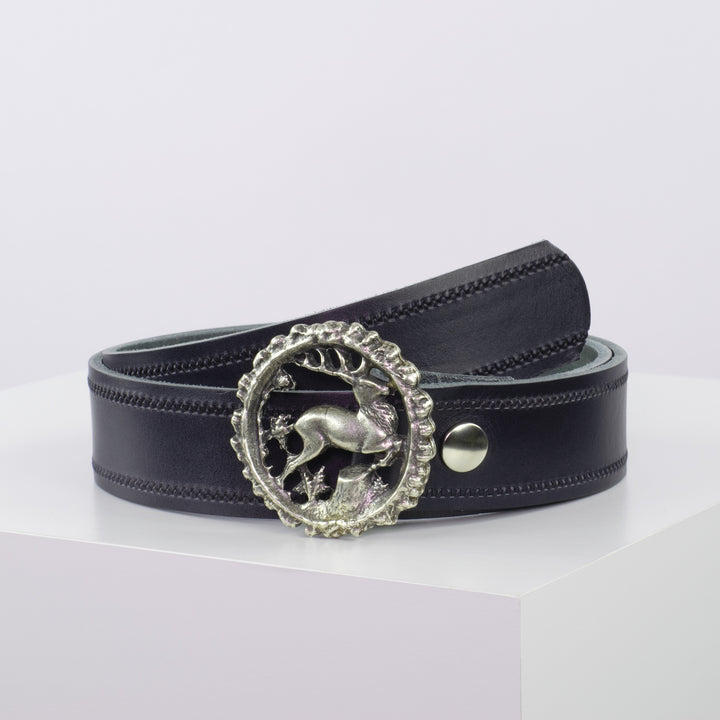 Ledergürtel 4cm mit Schnalle Hirsch navi Reißverschluss