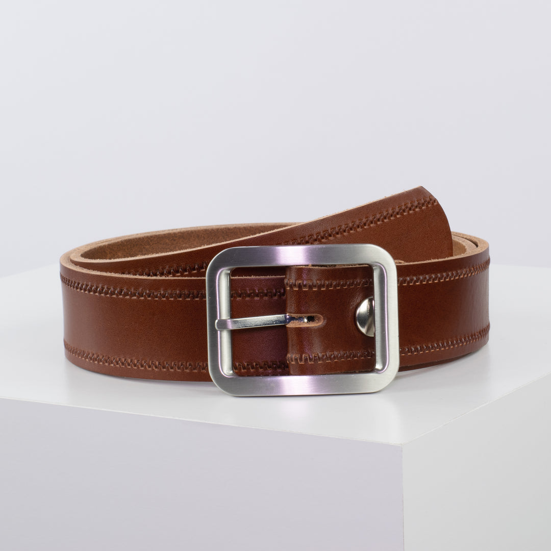 Ledergürtel 4cm mit Schnalle Munich cognac Reißverschluss
