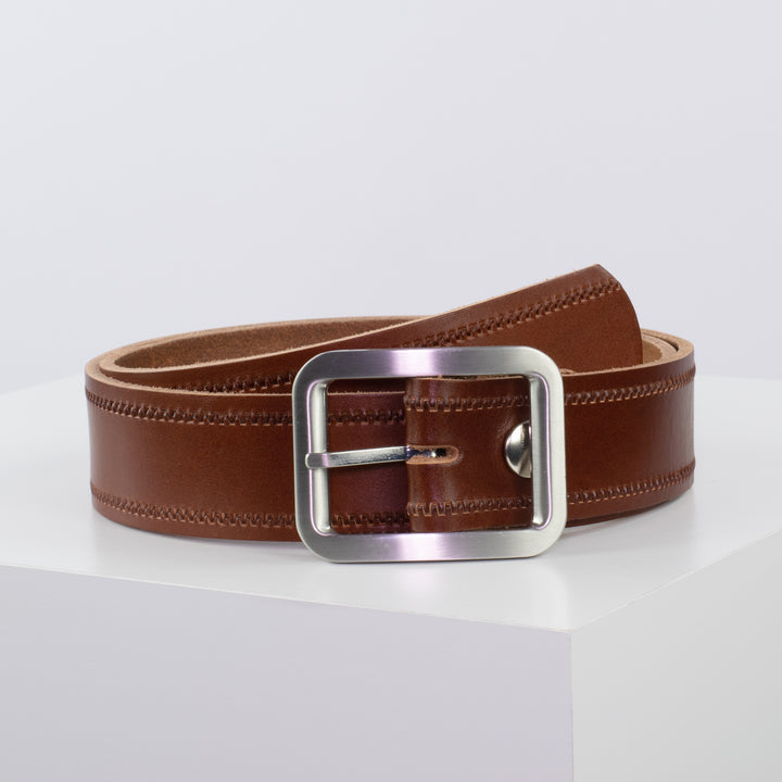 Ledergürtel 4cm mit Schnalle Munich cognac Reißverschluss