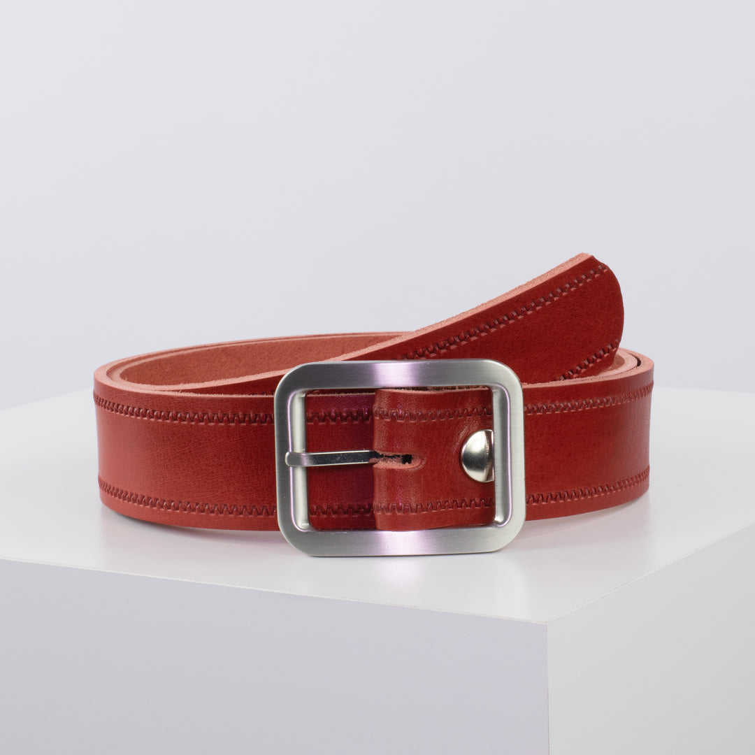 Ledergürtel 4cm mit Schnalle Munich rot Reißverschluss