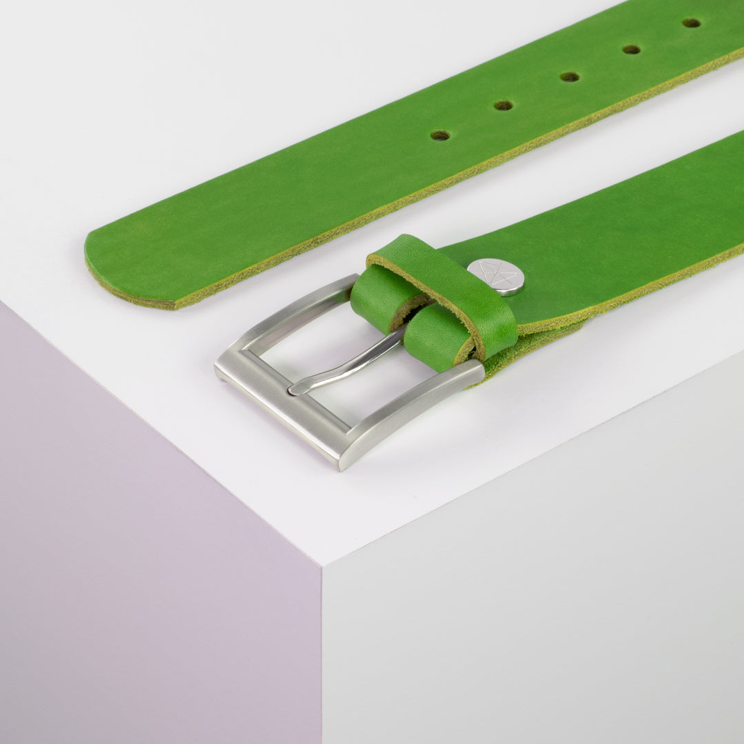 Ledergürtel 4cm mit Schnalle Milano apfelgrün ohne Muster