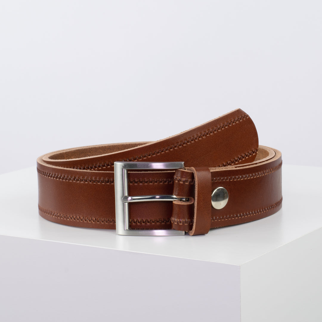 Ledergürtel 4cm mit Schnalle Milano cognac Reißverschluss