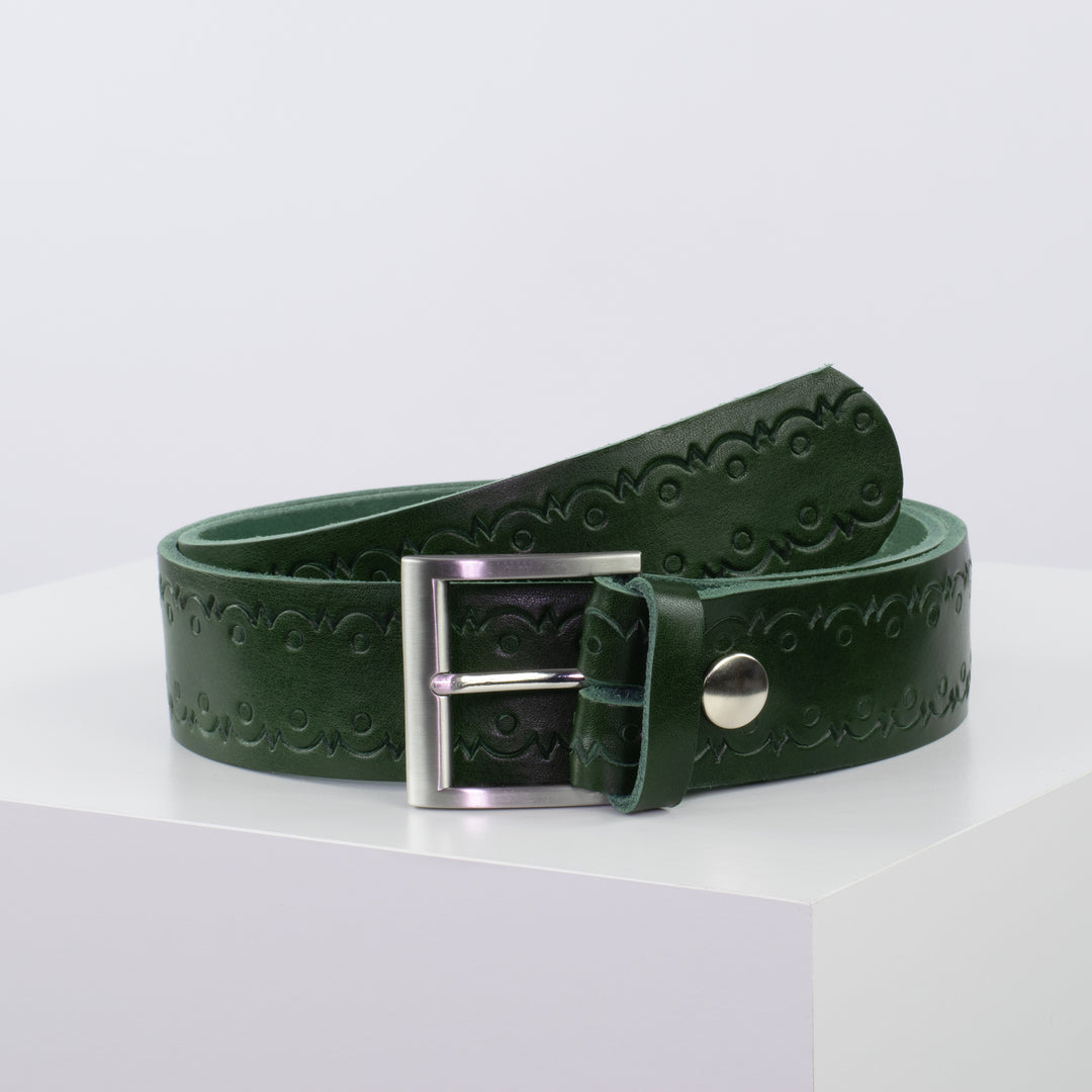 Ledergürtel 4cm mit Schnalle Milano grün Lochwelle