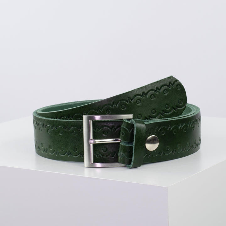Ledergürtel 4cm mit Schnalle Milano grün Lochwelle