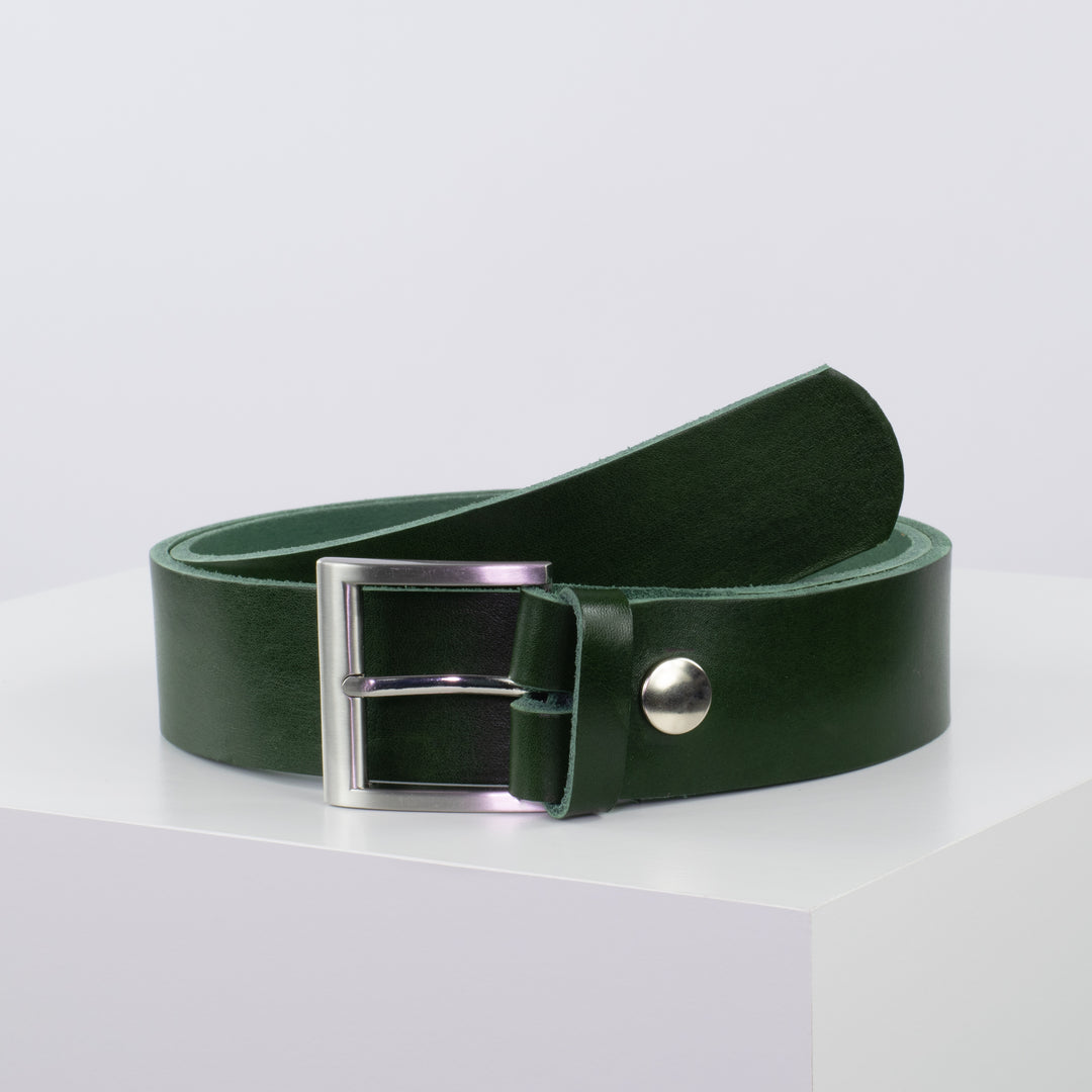 Ledergürtel 4cm mit Schnalle Milano grün ohne Muster