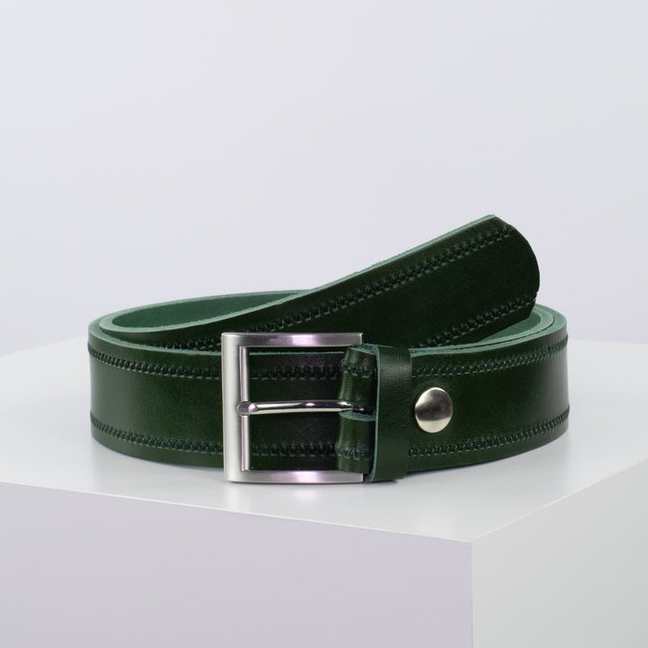 Ledergürtel 4cm mit Schnalle Milano grün Reißverschluss