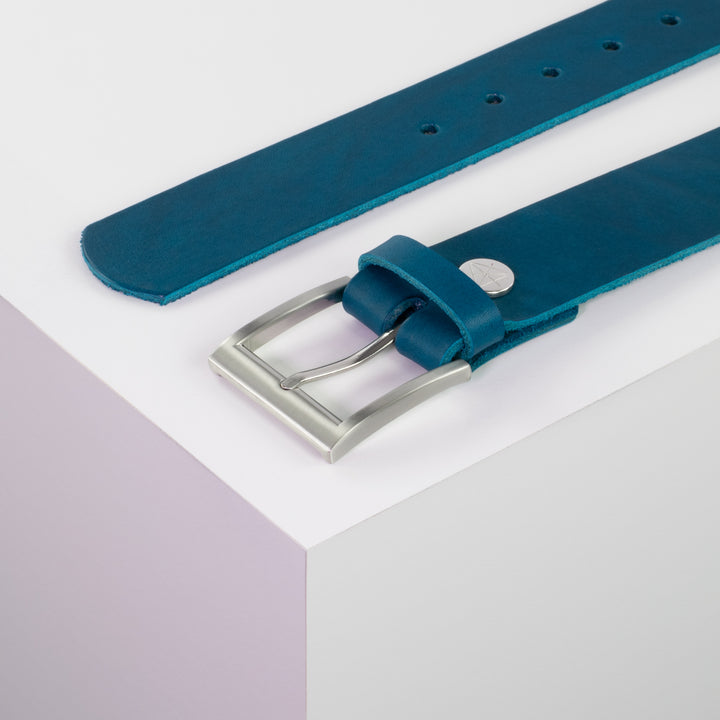 Ledergürtel 4cm mit Schnalle Milano petrol ohne Muster