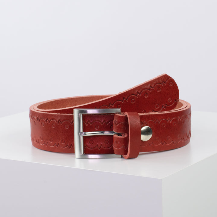 Ledergürtel 4cm mit Schnalle Milano rot Lochwelle