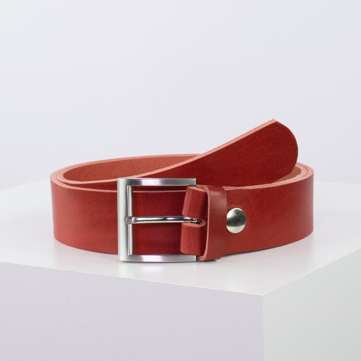 Ledergürtel 4cm mit Schnalle Milano rot ohne Muster
