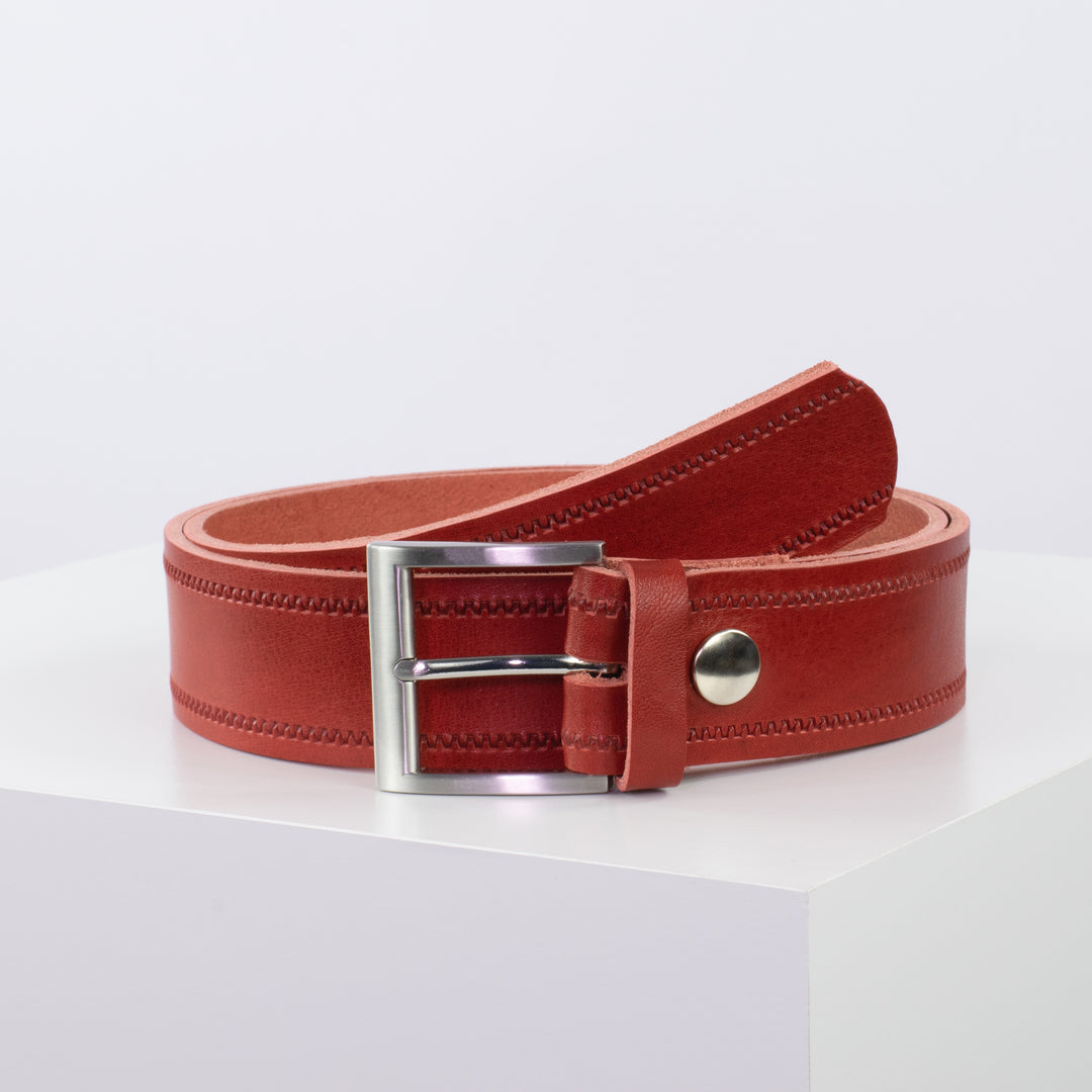 Ledergürtel 4cm mit Schnalle Milano rot Reißverschluss