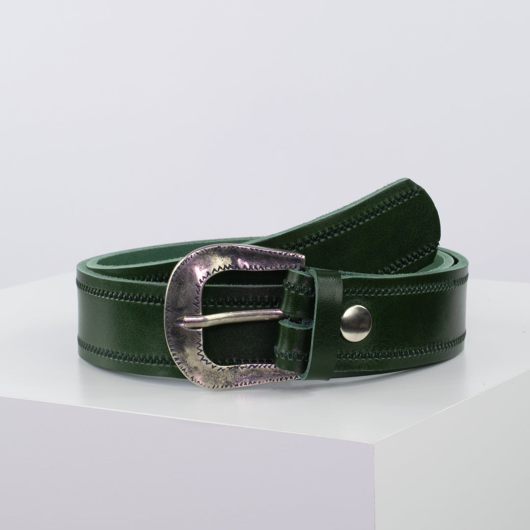 Ledergürtel 4cm mit Schnalle Berlin grün Reißverschluss