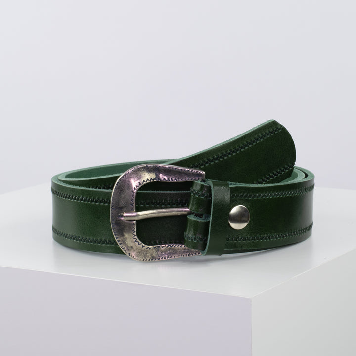 Ledergürtel 4cm mit Schnalle Berlin grün Reißverschluss
