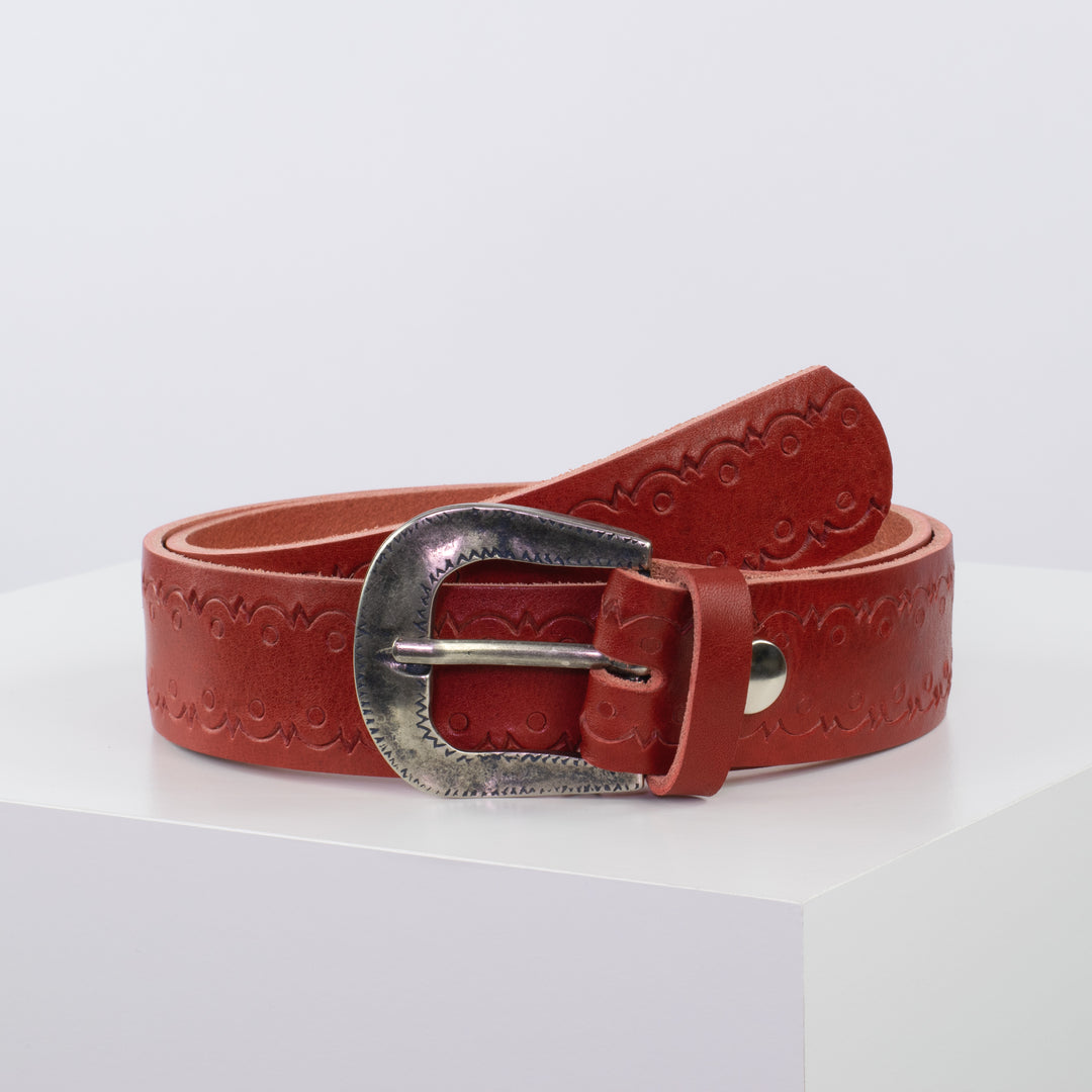 Ledergürtel 4cm mit Schnalle Berlin rot Lochwelle