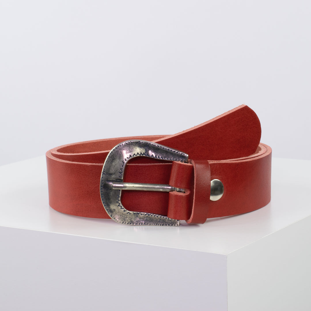 Ledergürtel 4cm mit Schnalle Berlin rot ohne Muster