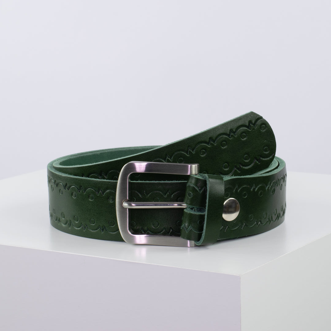Ledergürtel 4cm mit Schnalle Tokyo grün Lochwelle