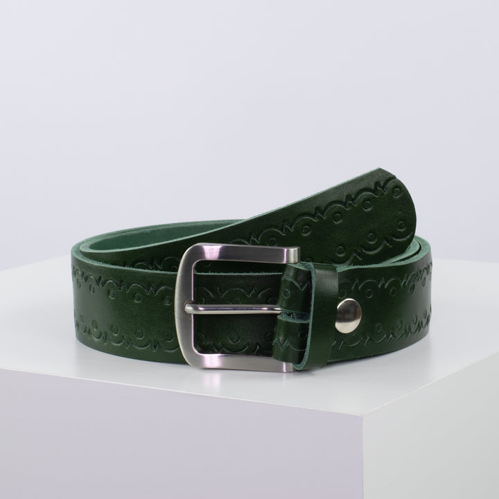 Ledergürtel 4cm mit Schnalle Tokyo grün Lochwelle
