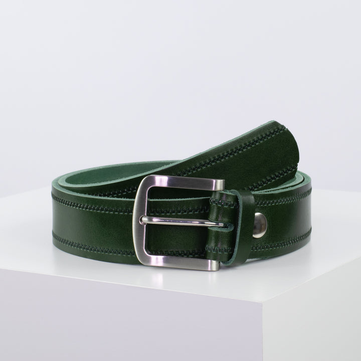 Ledergürtel 4cm mit Schnalle Tokyo grün Reißverschluss