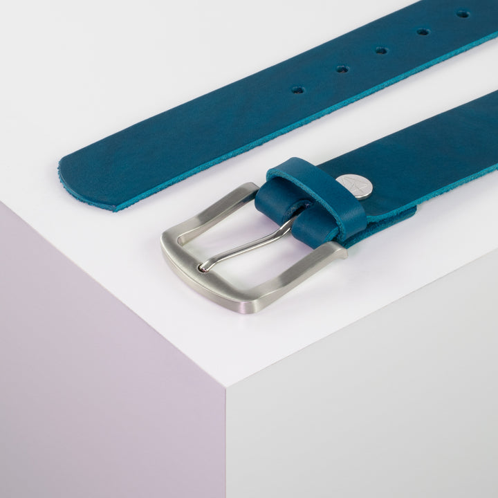 Ledergürtel 4cm mit Schnalle Tokyo petrol ohne Muster