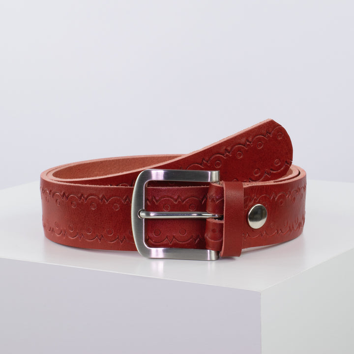 Ledergürtel 4cm mit Schnalle Tokyo rot Lochwelle