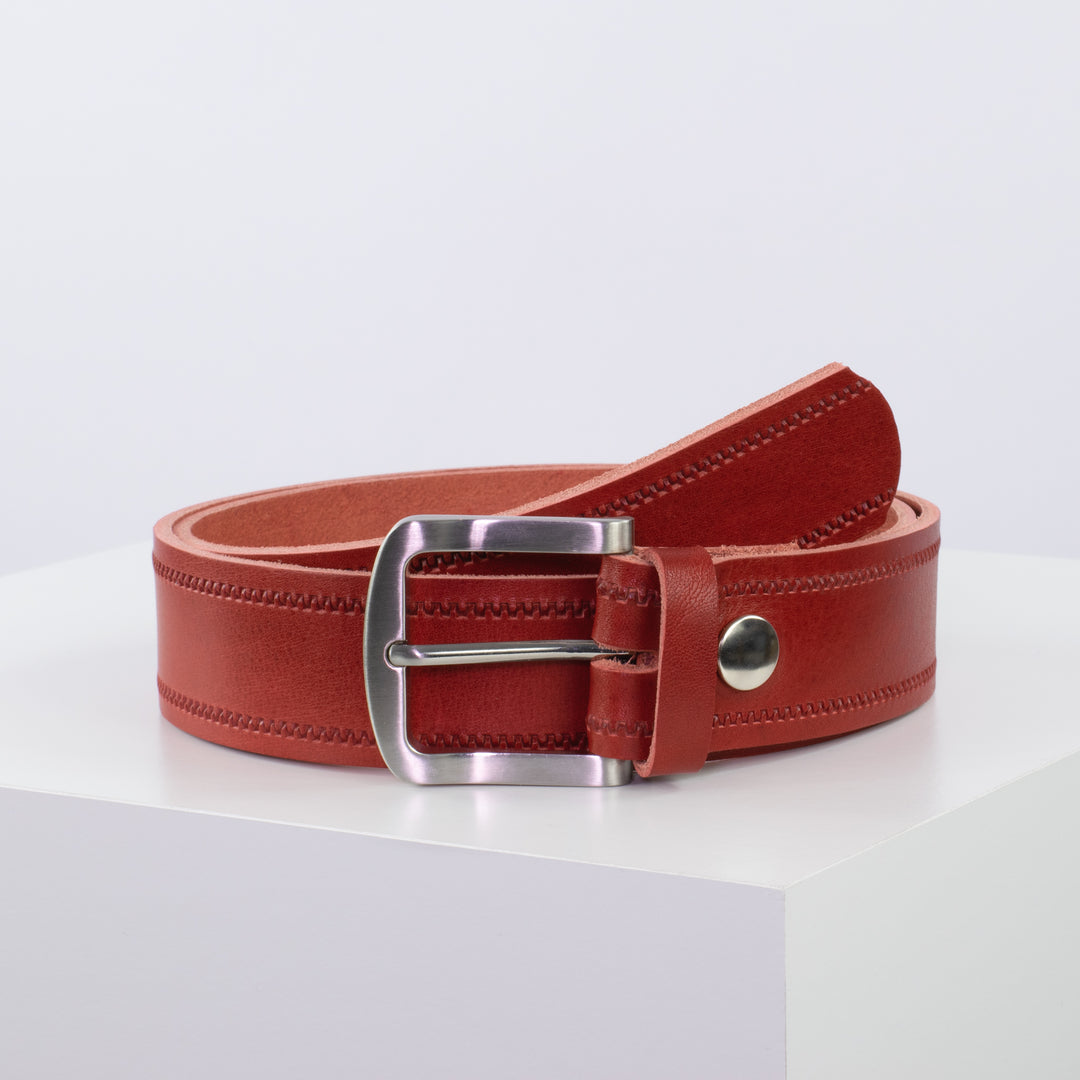 Ledergürtel 4cm mit Schnalle Tokyo rot Reißverschluss