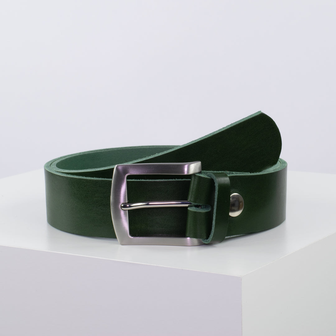 Ledergürtel 4cm mit Schnalle Bangkok grün ohne Muster