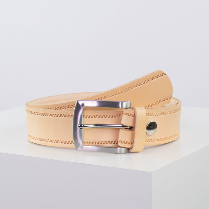 Ledergürtel 4cm mit Schnalle Bangkok natur Reißverschluss