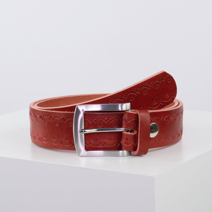 Ledergürtel 4cm mit Schnalle Bangkok rot Lochwelle