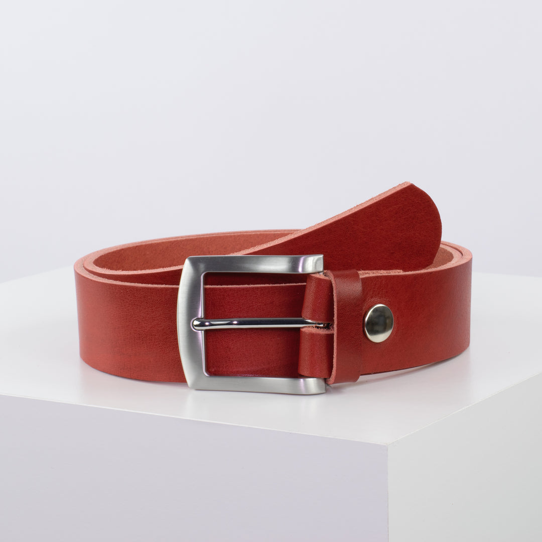 Ledergürtel 4cm mit Schnalle Bangkok rot ohne Muster