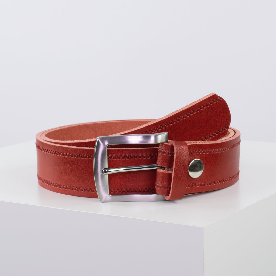 Ledergürtel 4cm mit Schnalle Bangkok rot Reißverschluss