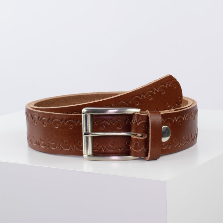 Ledergürtel 4cm mit Schnalle Amsterdam silber glänzend cognac Lochwelle