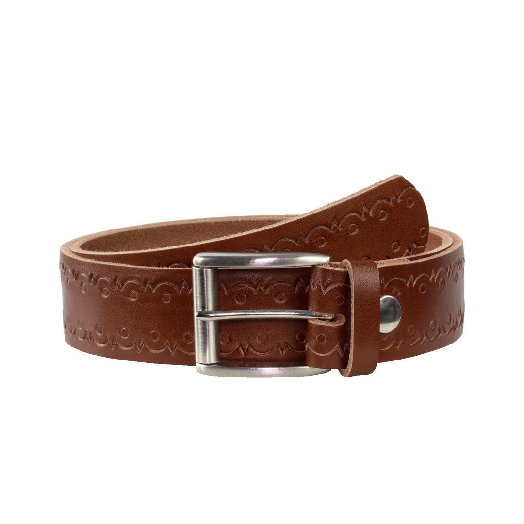 Ledergürtel 4cm mit Schnalle Amsterdam silber glänzend cognac Lochwelle