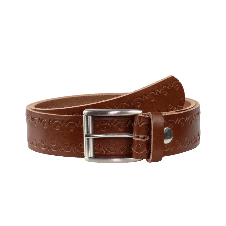 Ledergürtel 4cm mit Schnalle Amsterdam silber glänzend cognac Lochwelle
