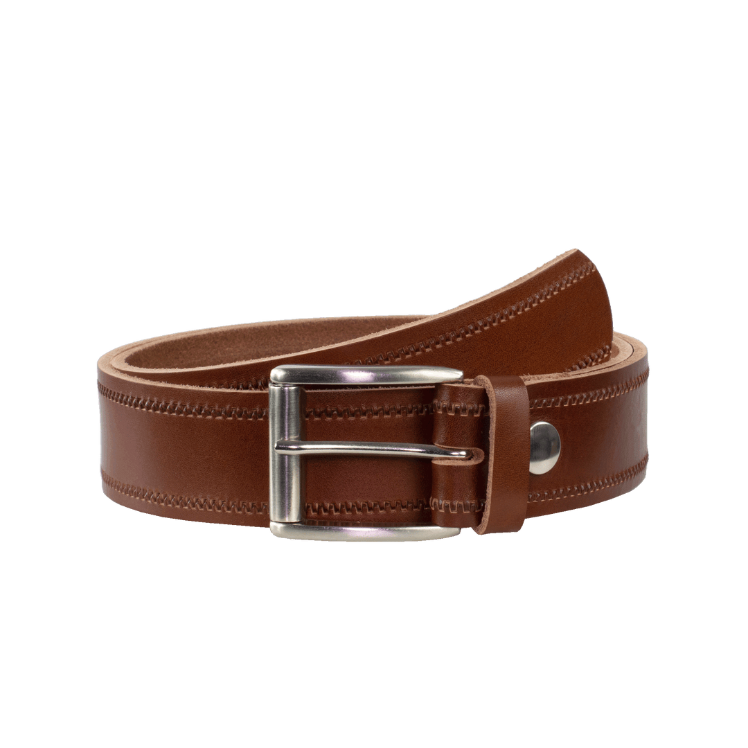 Ledergürtel 4cm mit Schnalle Amsterdam silber glänzend cognac Reißverschluss