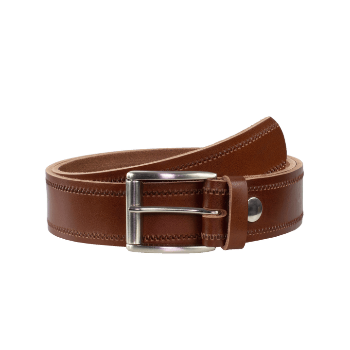 Ledergürtel 4cm mit Schnalle Amsterdam silber glänzend cognac Reißverschluss