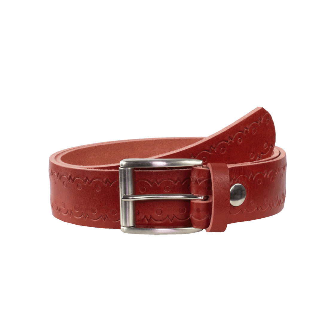 Ledergürtel 4cm mit Schnalle Amsterdam silber glänzend rot Lochwelle