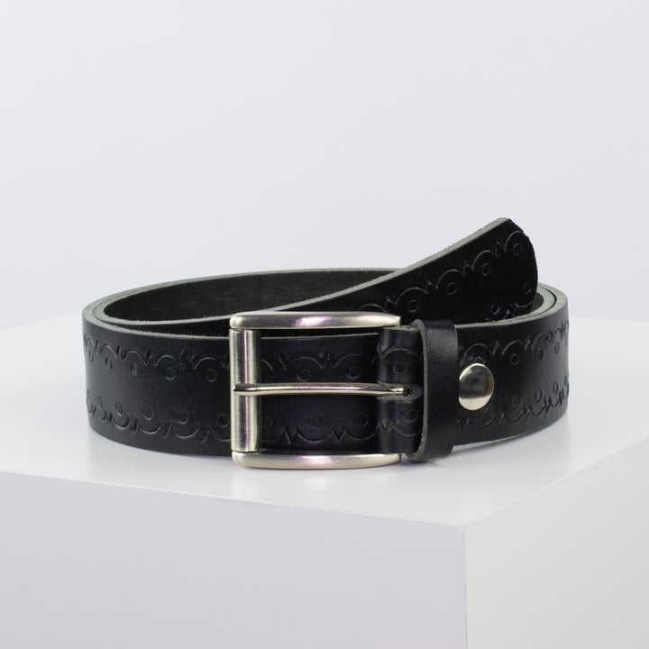 Ledergürtel 4cm mit Schnalle Amsterdam silber glänzend schwarz Lochwelle