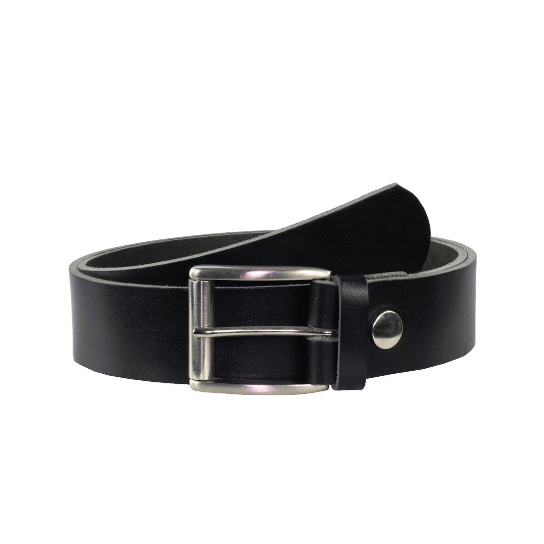 Ledergürtel 4cm mit Schnalle Amsterdam silber glänzend schwarz ohne Muster