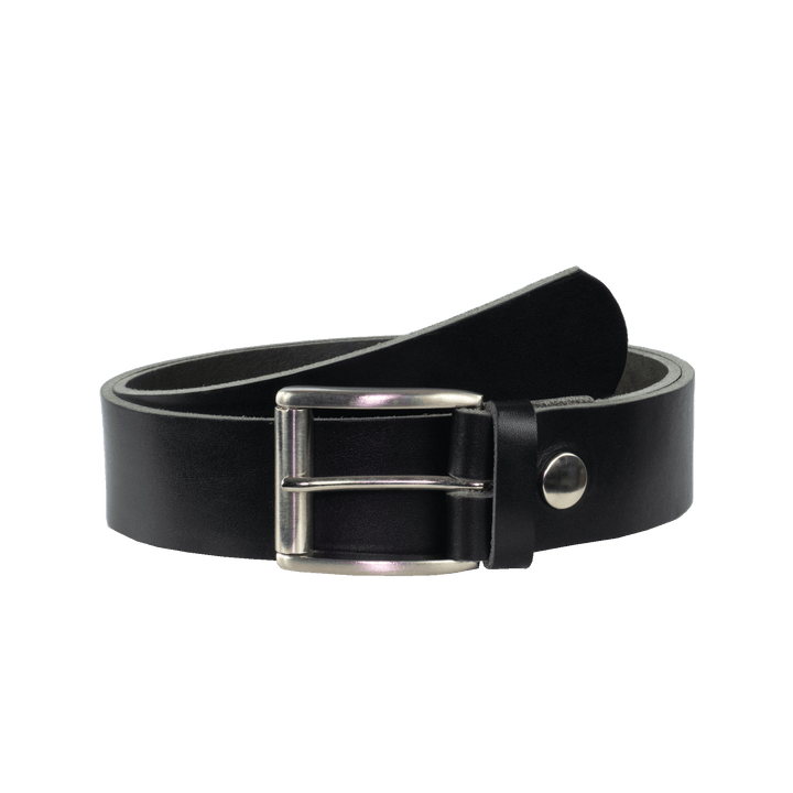 Ledergürtel 4cm mit Schnalle Amsterdam silber glänzend schwarz ohne Muster