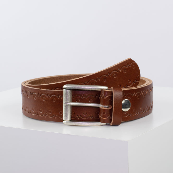 Ledergürtel 4cm mit Schnalle Amsterdam silber matt cognac Lochwelle