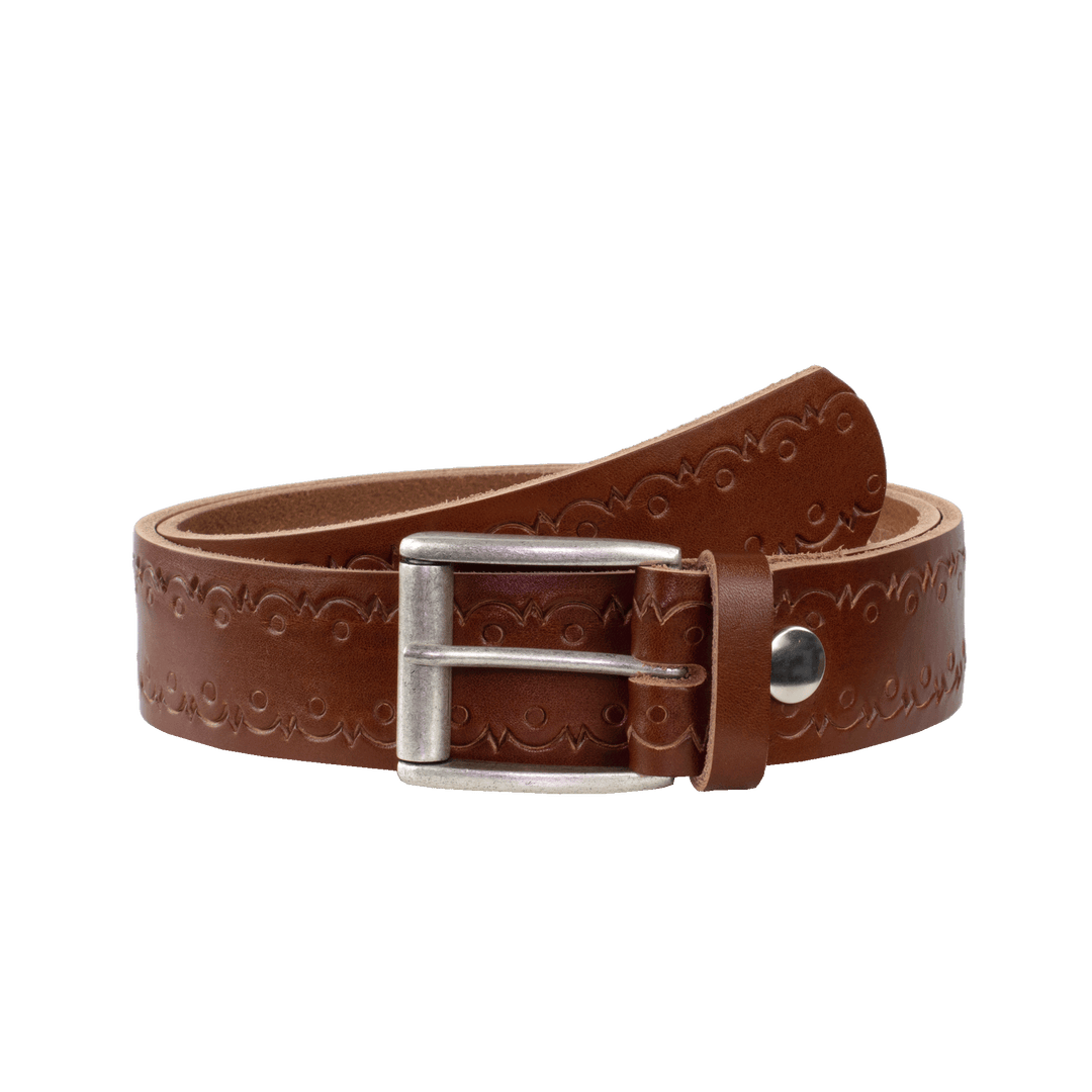 Ledergürtel 4cm mit Schnalle Amsterdam silber matt cognac Lochwelle