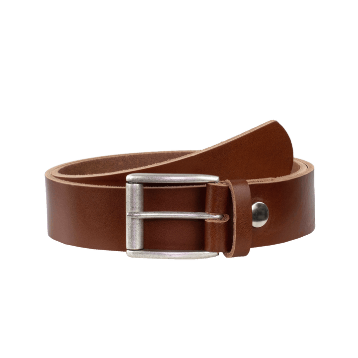 Ledergürtel 4cm mit Schnalle Amsterdam silber matt cognac ohne Muster