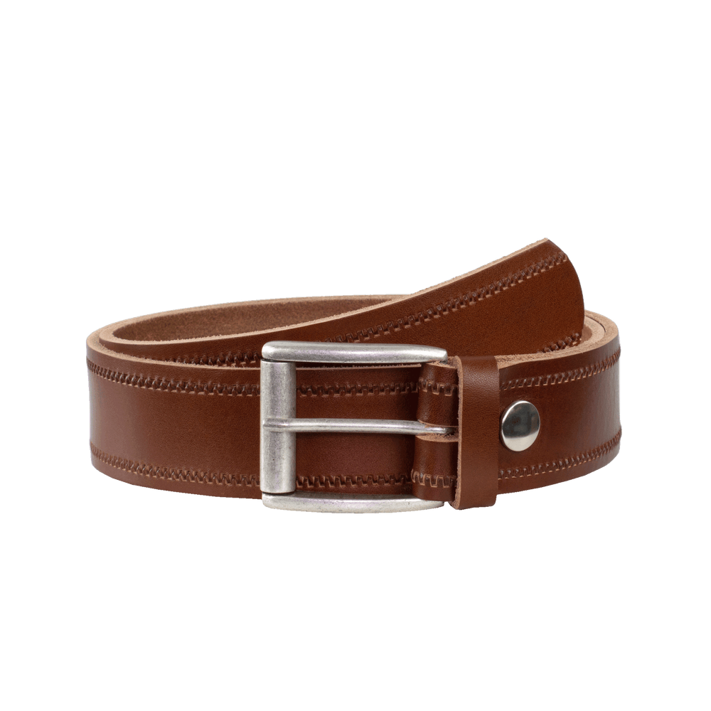 Ledergürtel 4cm mit Schnalle Amsterdam silber matt cognac Reißverschluss