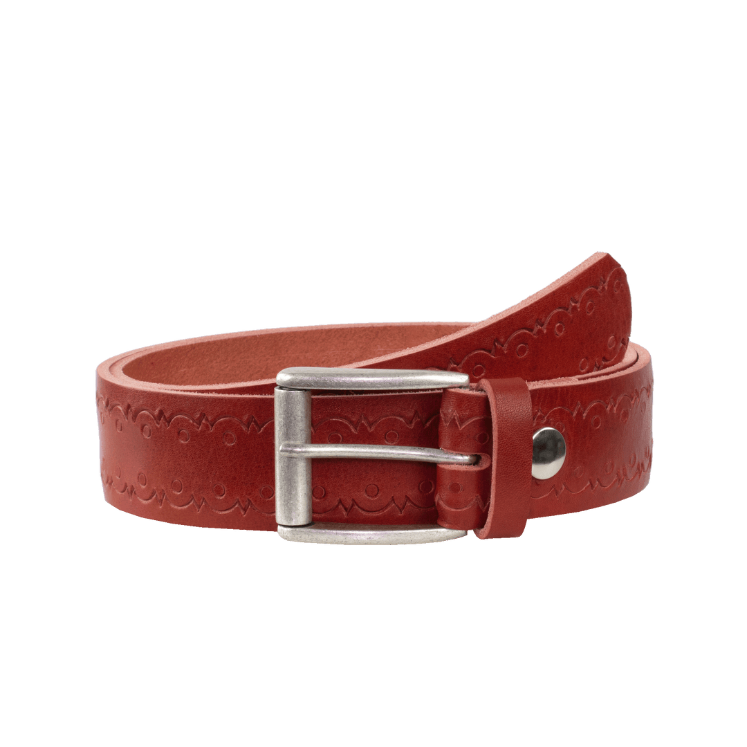 Ledergürtel 4cm mit Schnalle Amsterdam silber matt rot Lochwelle