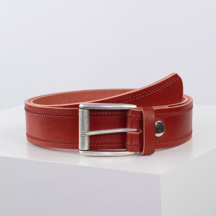 Ledergürtel 4cm mit Schnalle Amsterdam silber matt rot Reißverschluss
