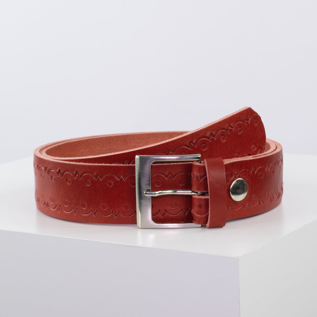 Ledergürtel 4cm mit Schnalle Copenhagen rot Lochwelle
