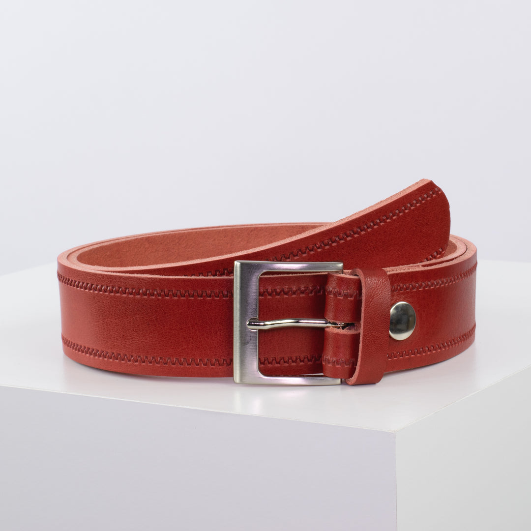 Ledergürtel 4cm mit Schnalle Copenhagen rot Reißverschluss