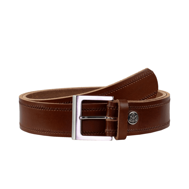 Ledergürtel 4cm mit Schnalle Graz silber glänzend cognac Reißverschluss