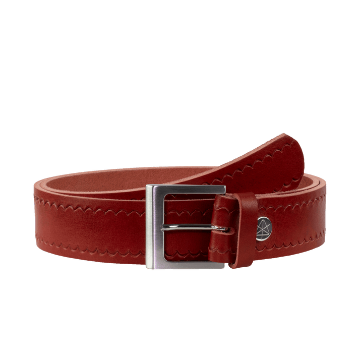 Ledergürtel 4cm mit Schnalle Graz silber glänzend rot kleine Welle