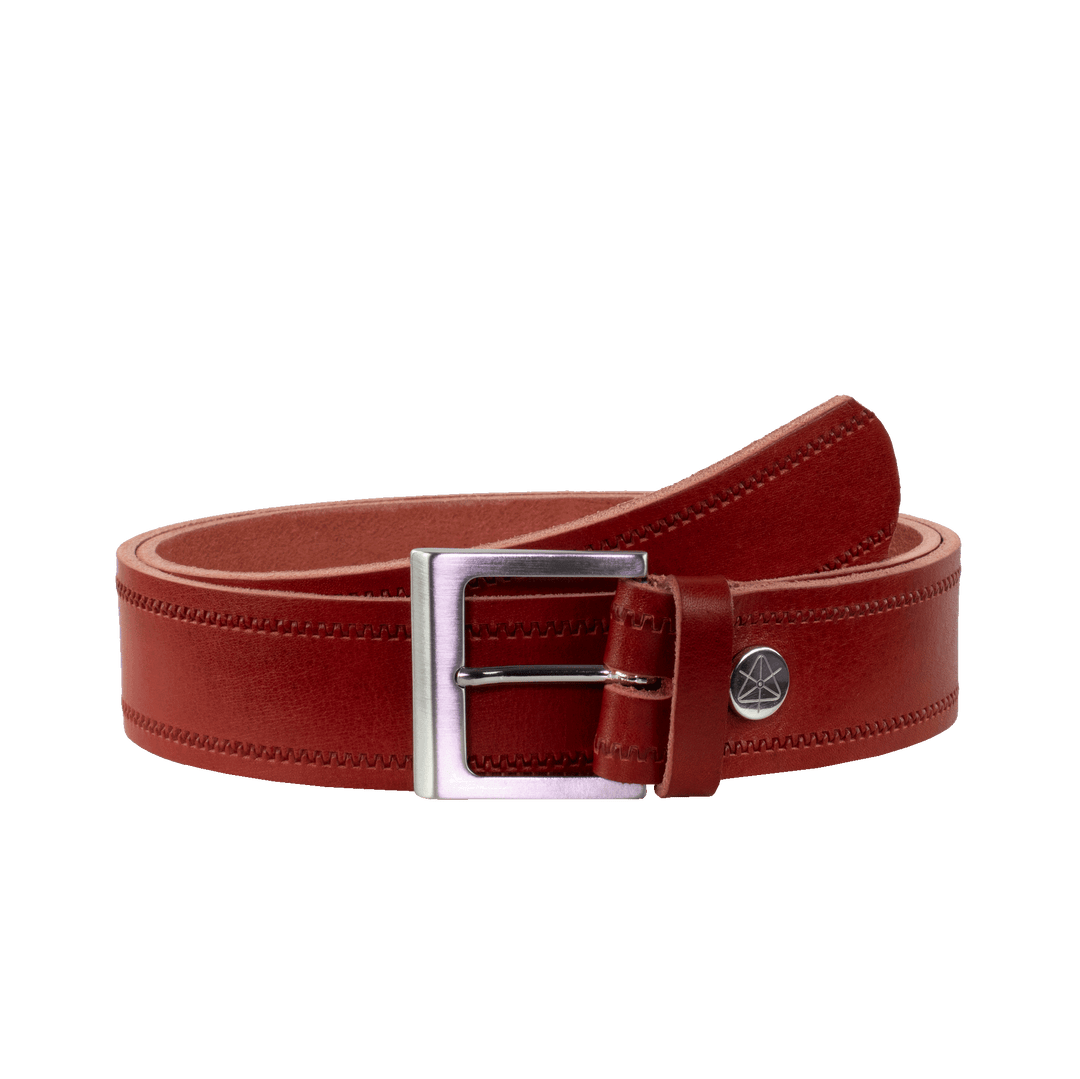 Ledergürtel 4cm mit Schnalle Graz silber glänzend rot Reißverschluss