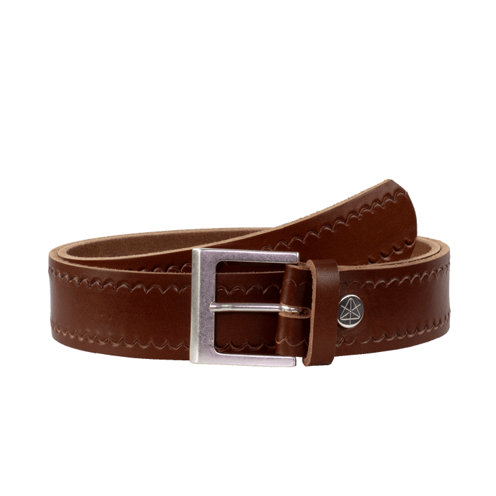 Ledergürtel 4cm mit Schnalle Graz silber matt cognac kleine Welle